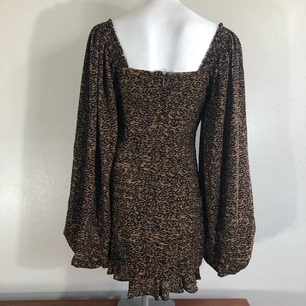 Ted Baker Wyatte Animal Print V-Neck Balloon Sleeve Ruched Bodycon Mini … - Picture 6 of 11